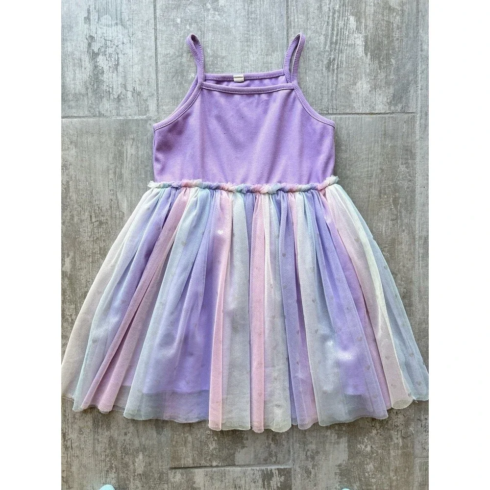 Summer Sundress Sleeveless Rainbow Tutu Tulle Twirl Casual Party Princess 6-7